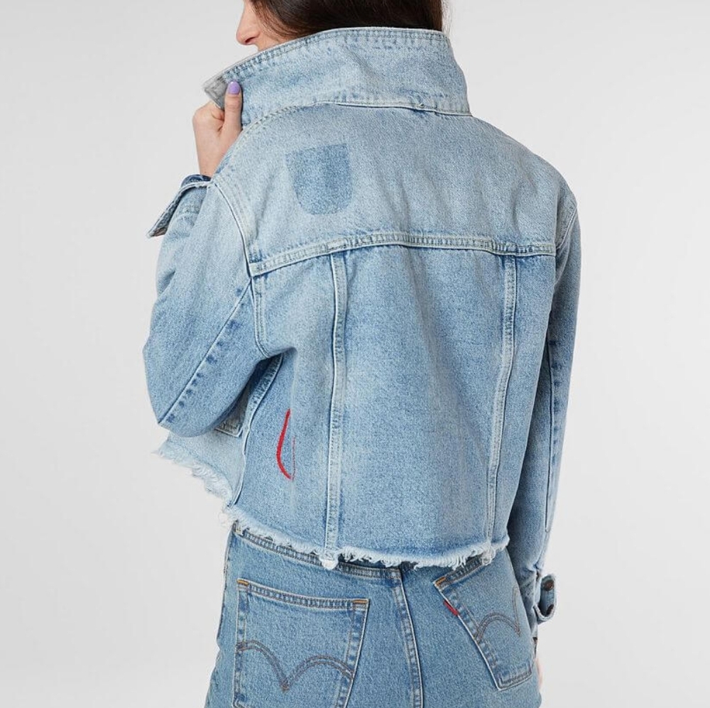 Free People Dillon Denim Jacket in Jasmine, Oversized/Boxy Fit, Frayed Hem, EUC! - Picture 7 of 16